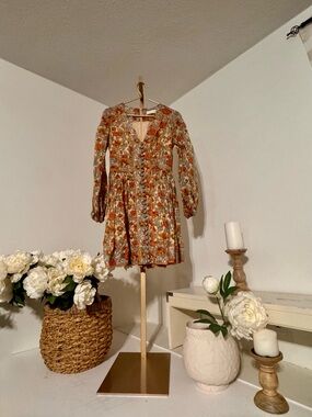 Zimmermann Floral Mini Dress in Rust Orange and Cream